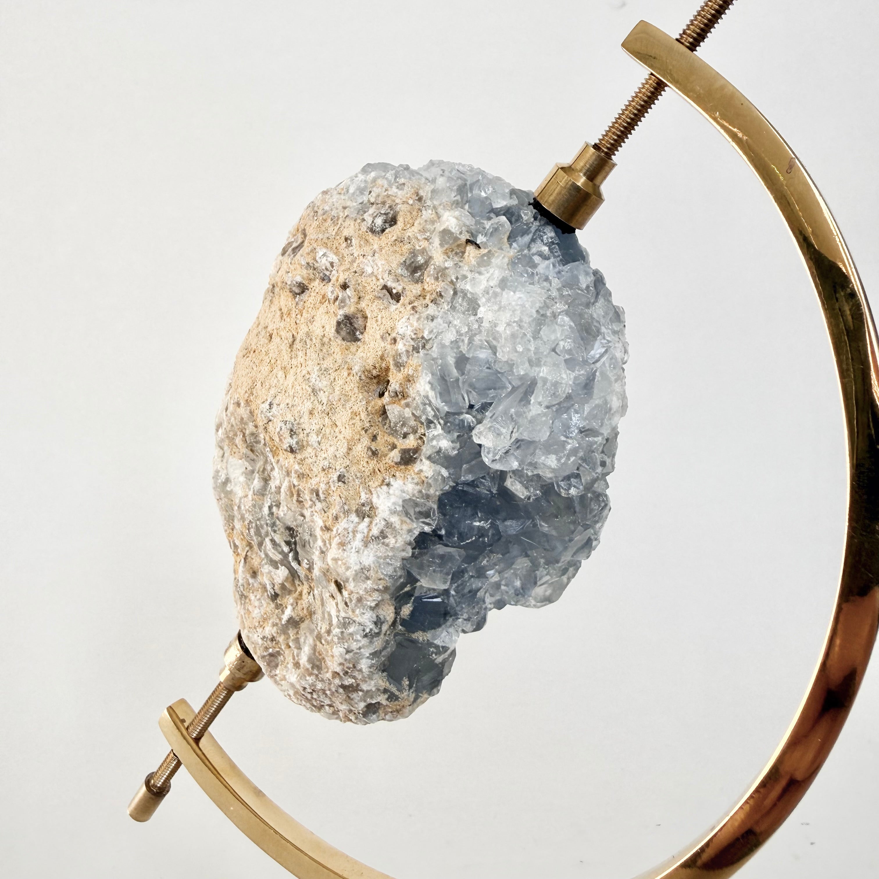 Celestite + Brass Arc Stand