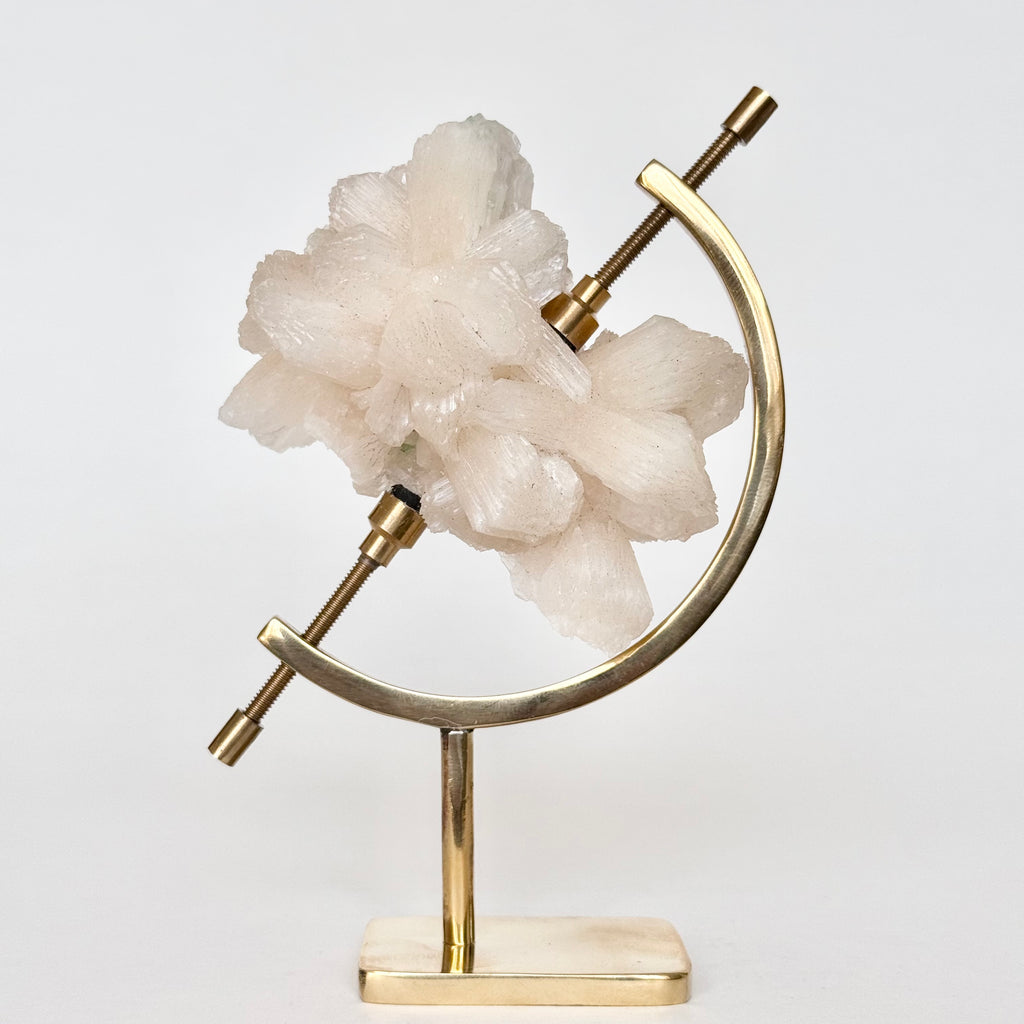Stilbite + Brass Arc Stand