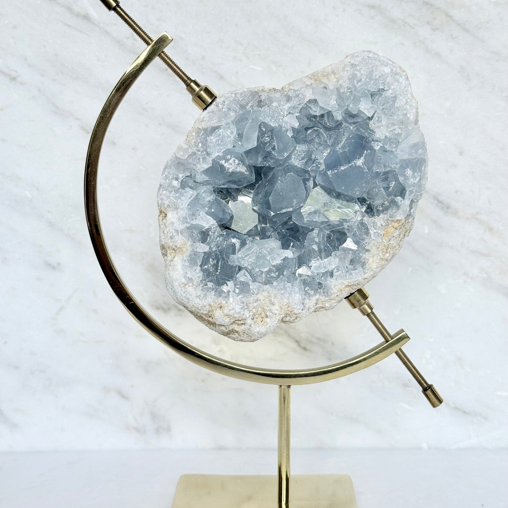 Celestite + Brass Arc Stand