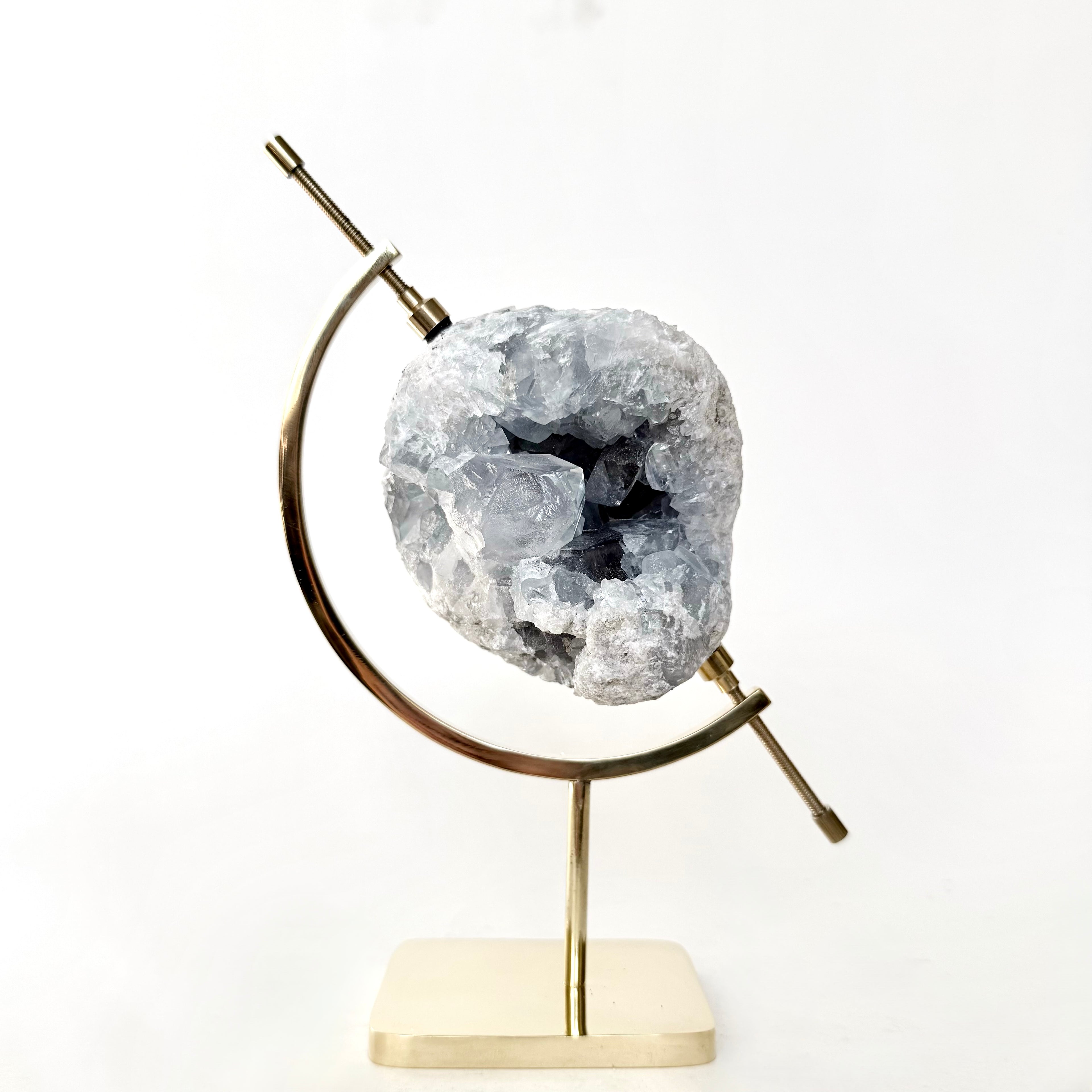 Celestite + Brass Arc Stand