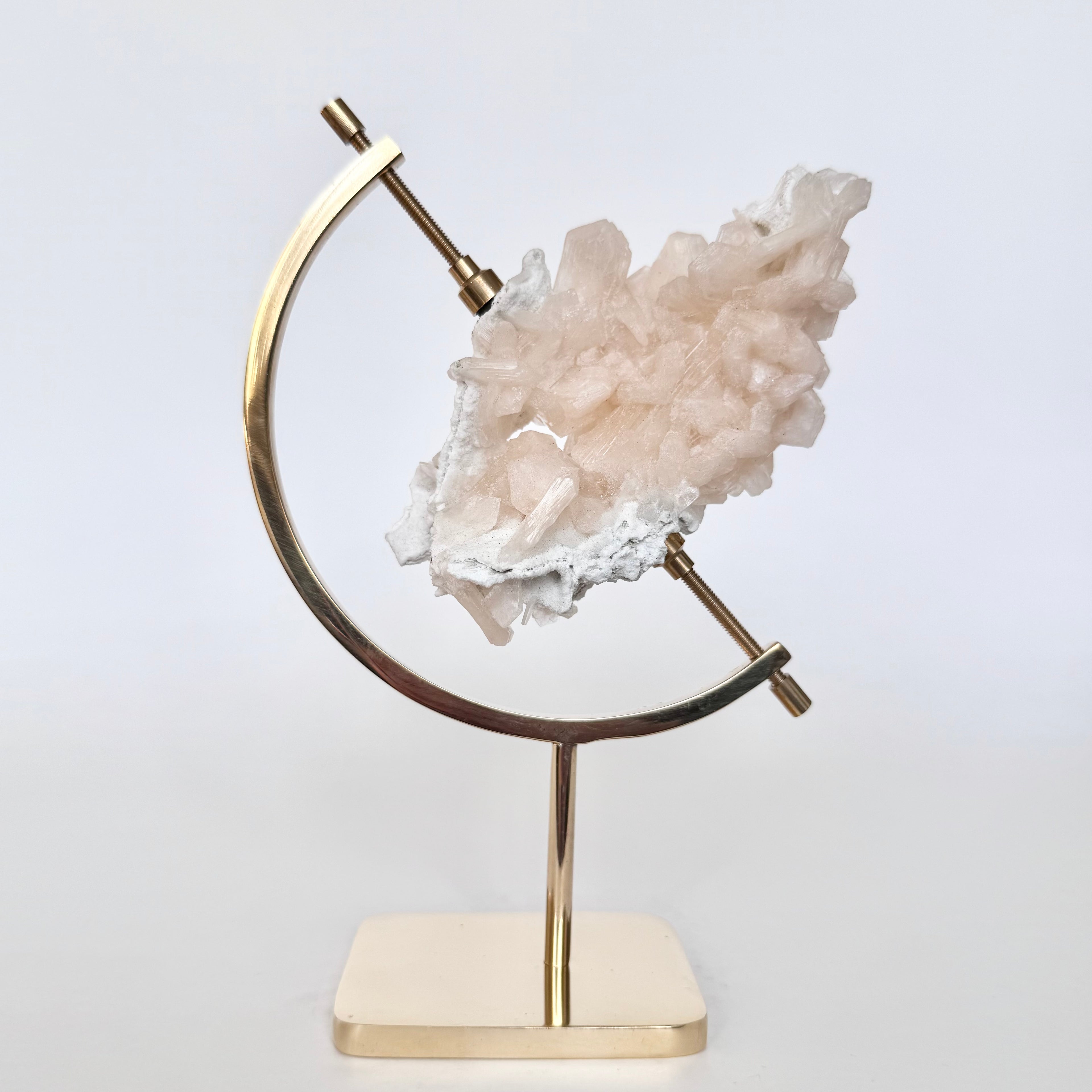 Stilbite + Brass Arc Stand