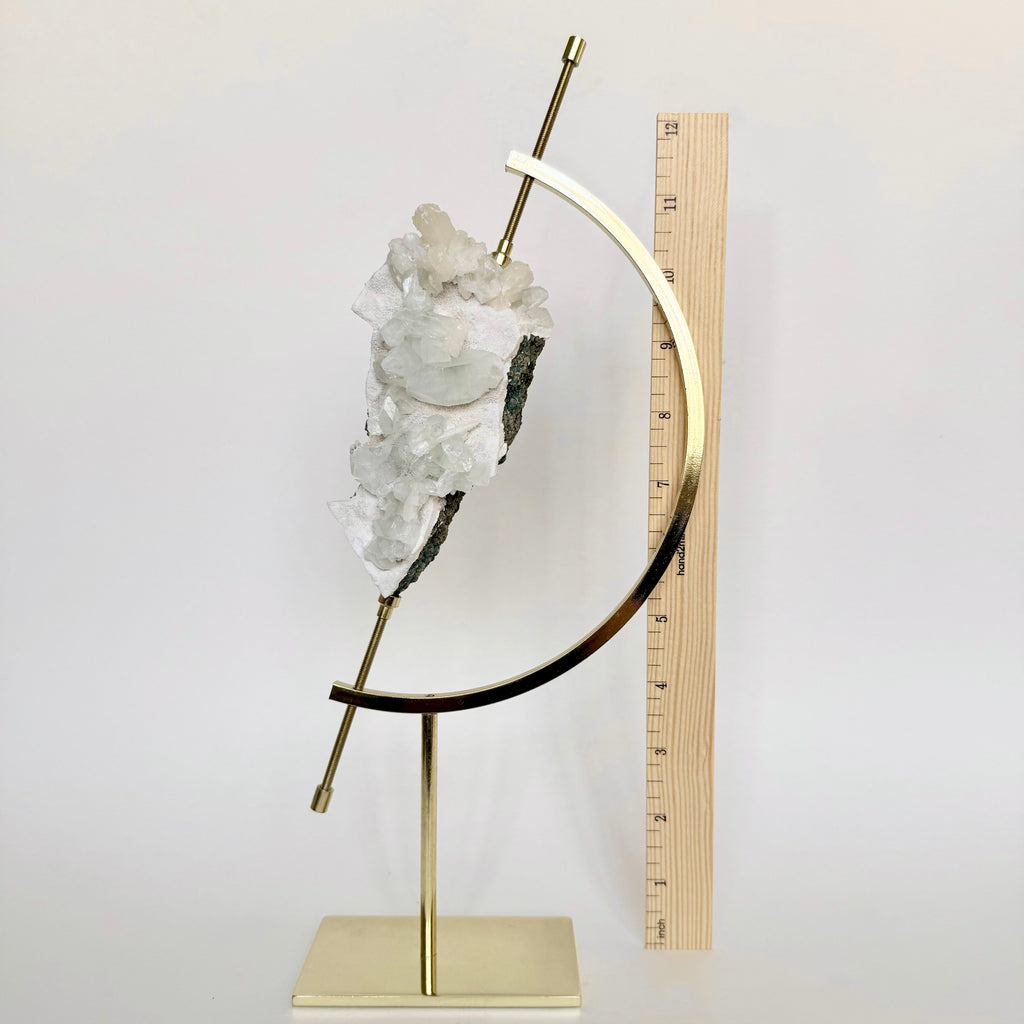 Green Apophyllite + Brass Arc Stand