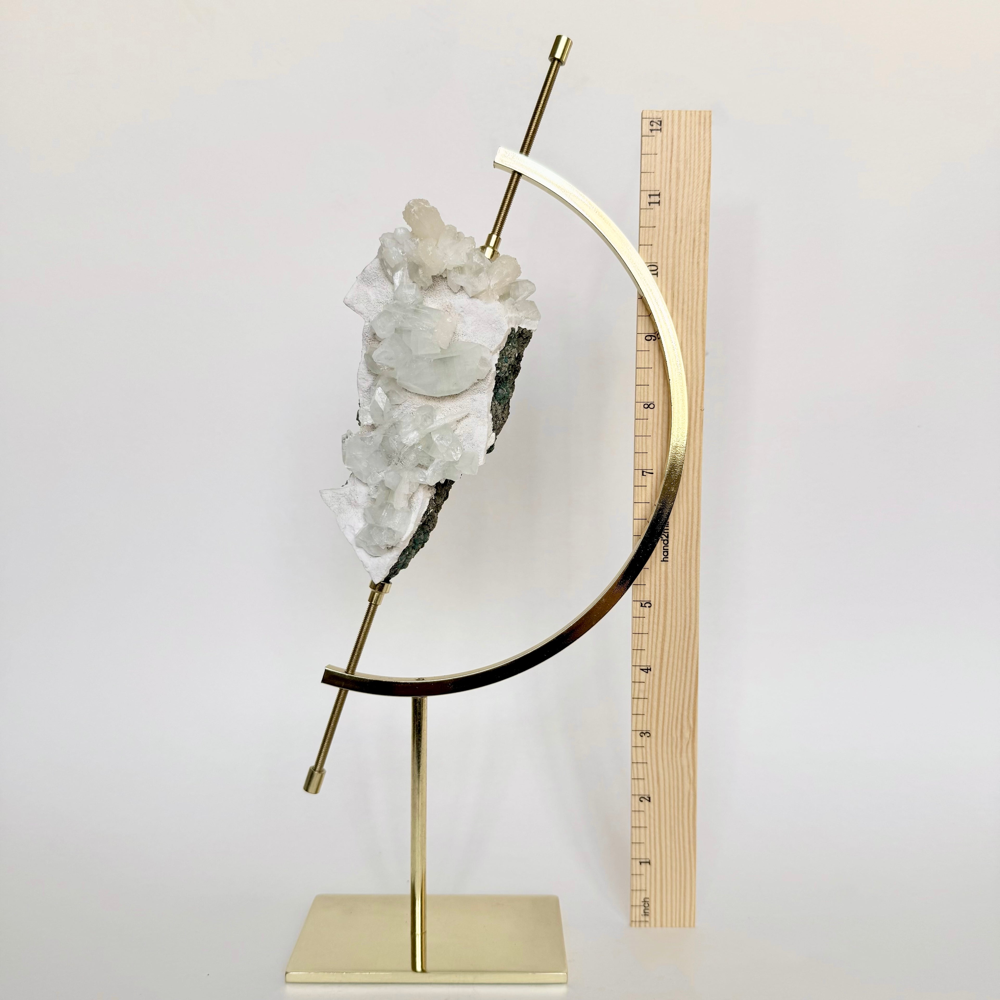 Green Apophyllite + Brass Arc Stand