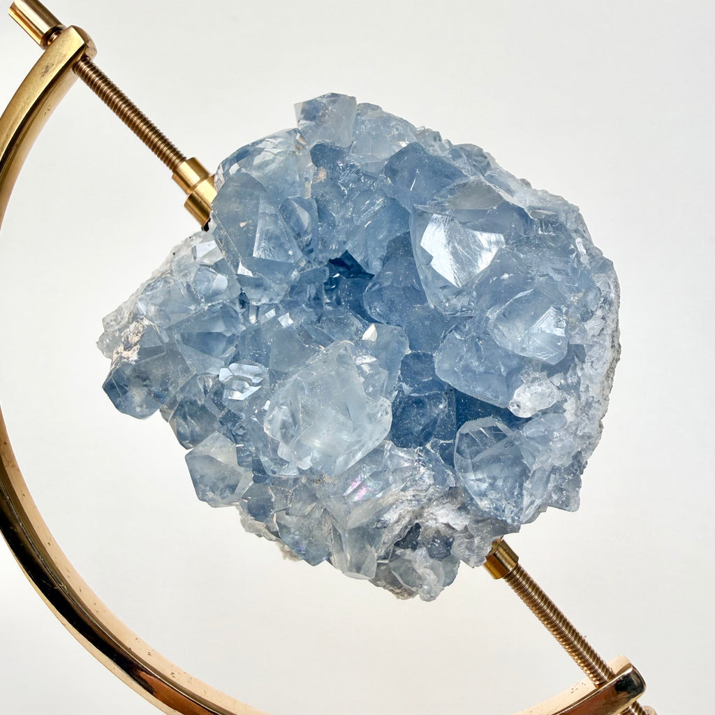Celestite + Brass Arc Stand