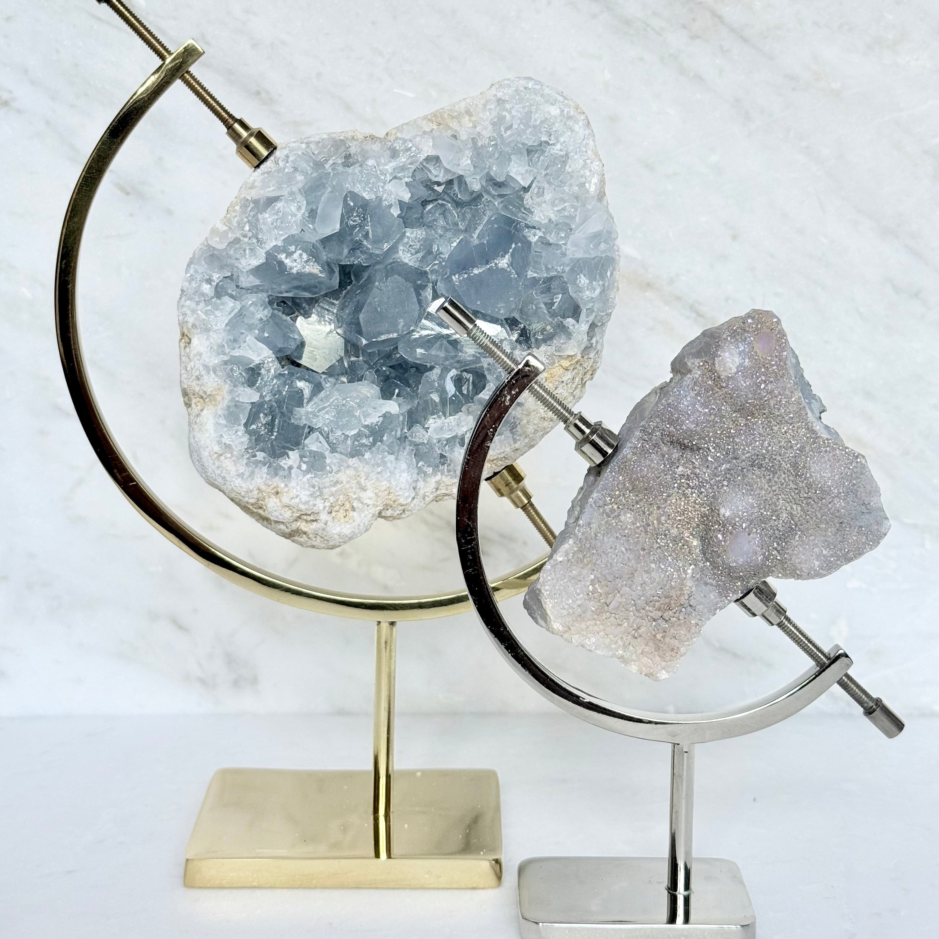 Celestite + Brass Arc Stand