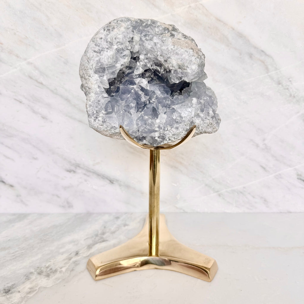 Celestite + Brass Claw Stand