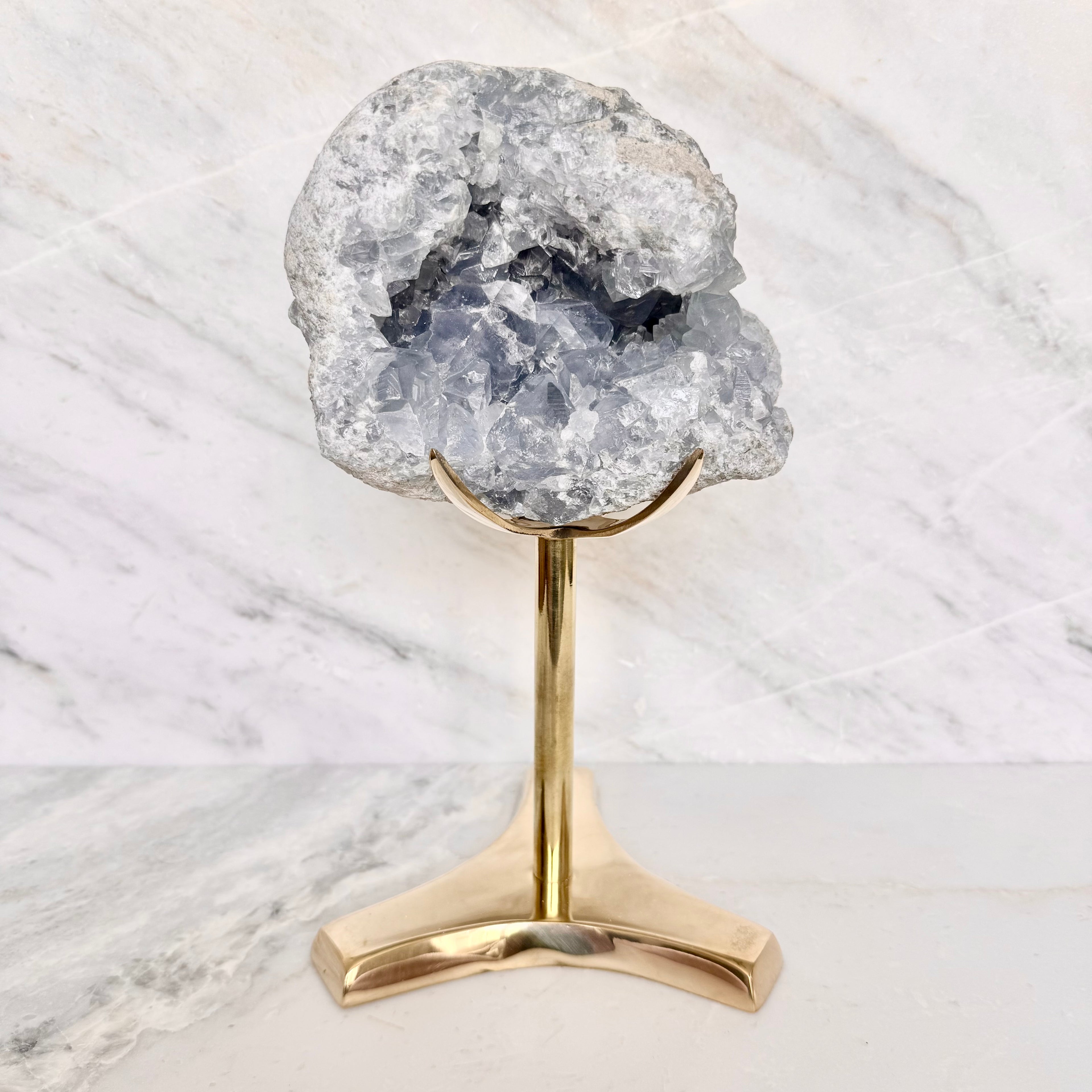 Celestite + Brass Claw Stand