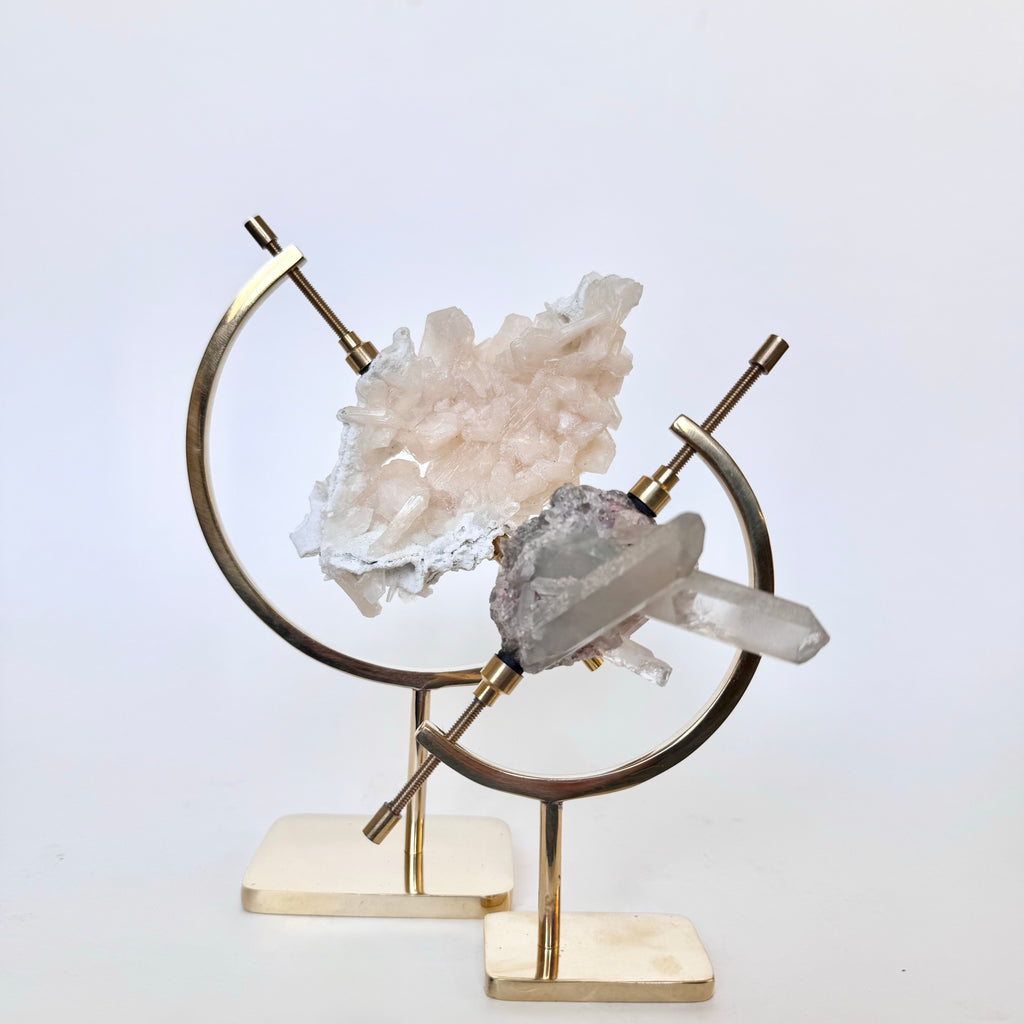 Stilbite + Brass Arc Stand