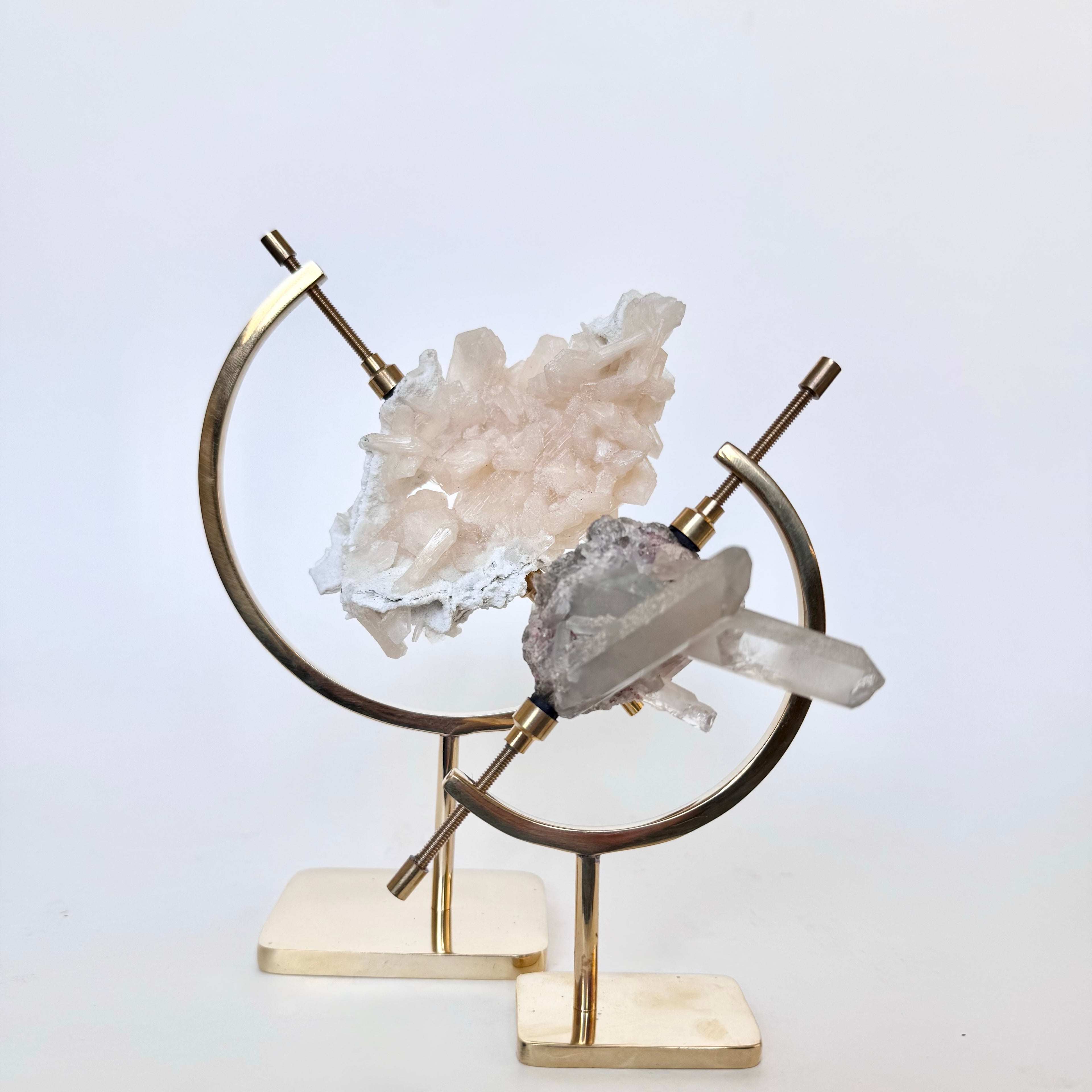Stilbite + Brass Arc Stand