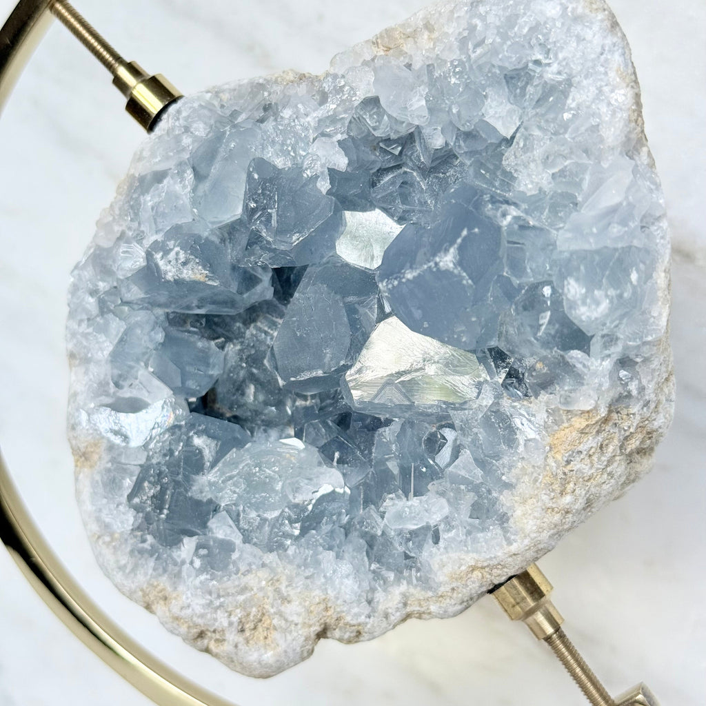 Celestite + Brass Arc Stand