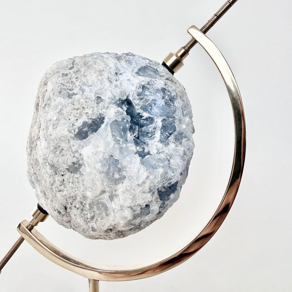 Celestite + Brass Arc Stand