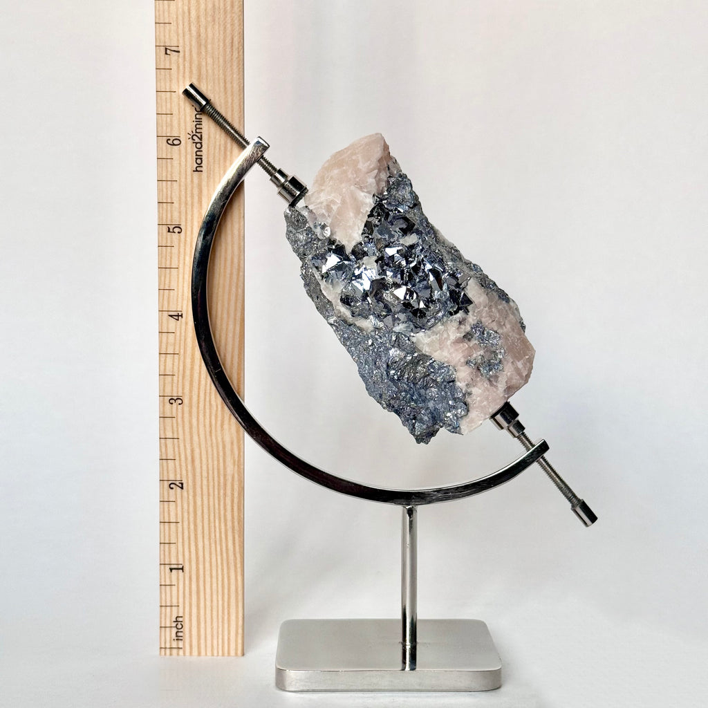 Skutterudite | Blush Calcite + Chrome Arc Stand