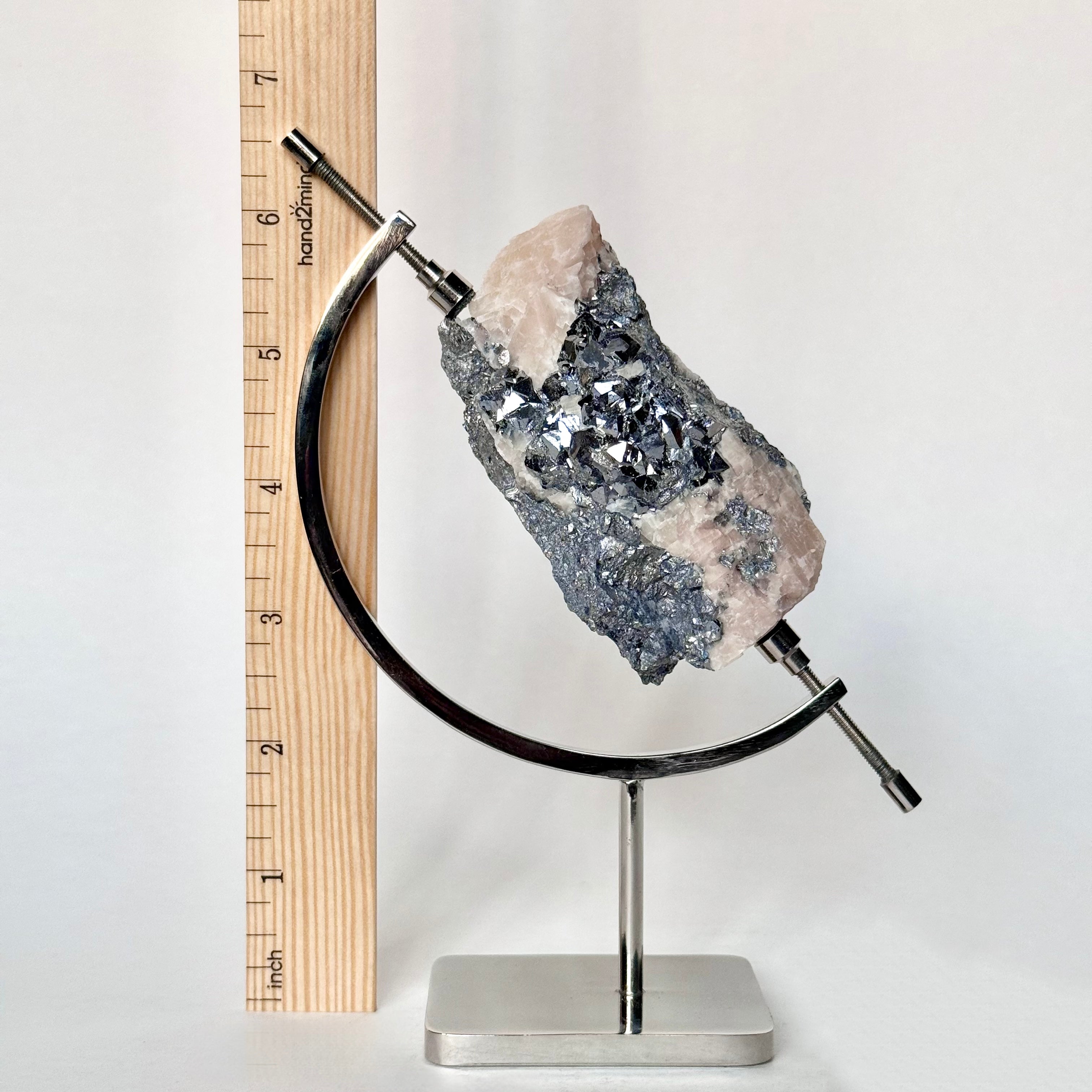 Skutterudite | Blush Calcite + Chrome Arc Stand