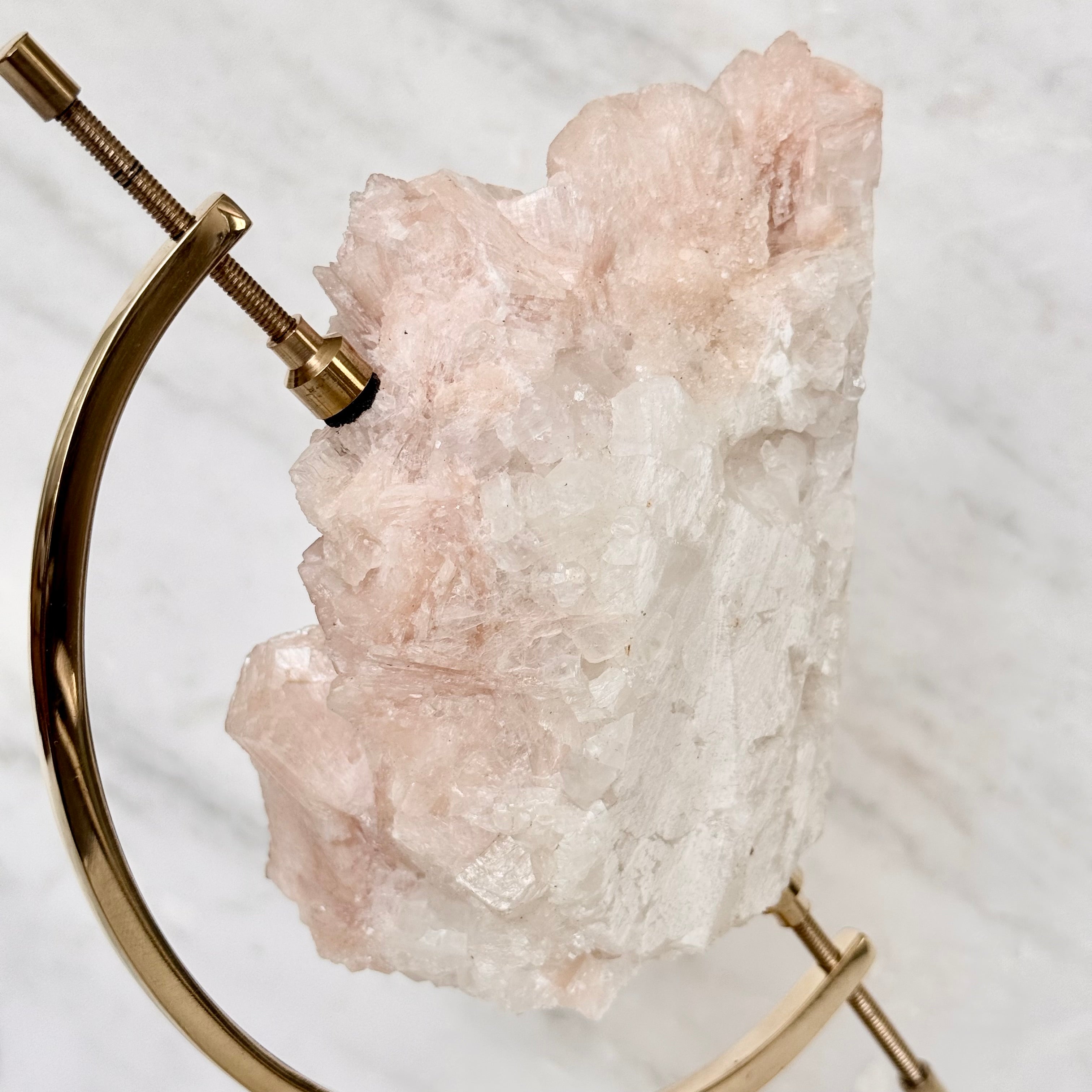 Stilbite + Brass Arc Stand