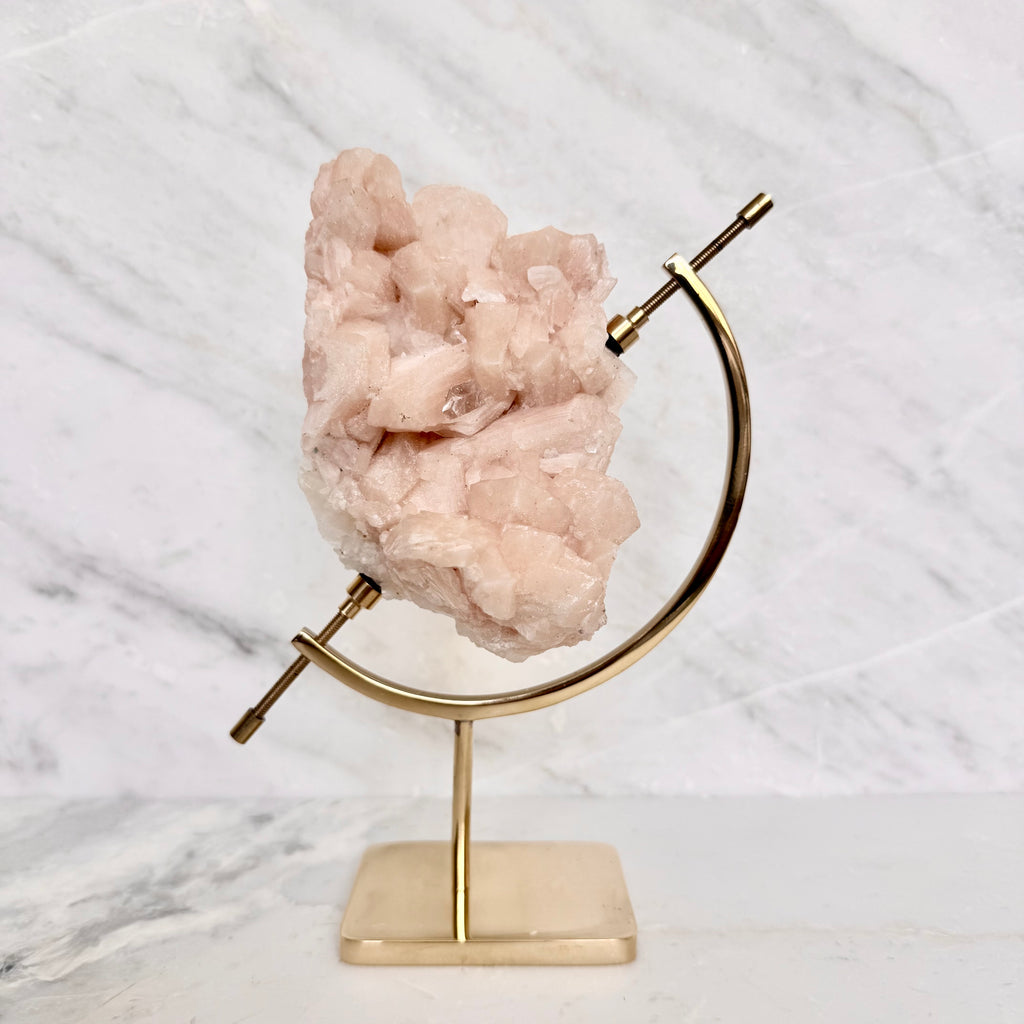 Stilbite + Brass Arc Stand
