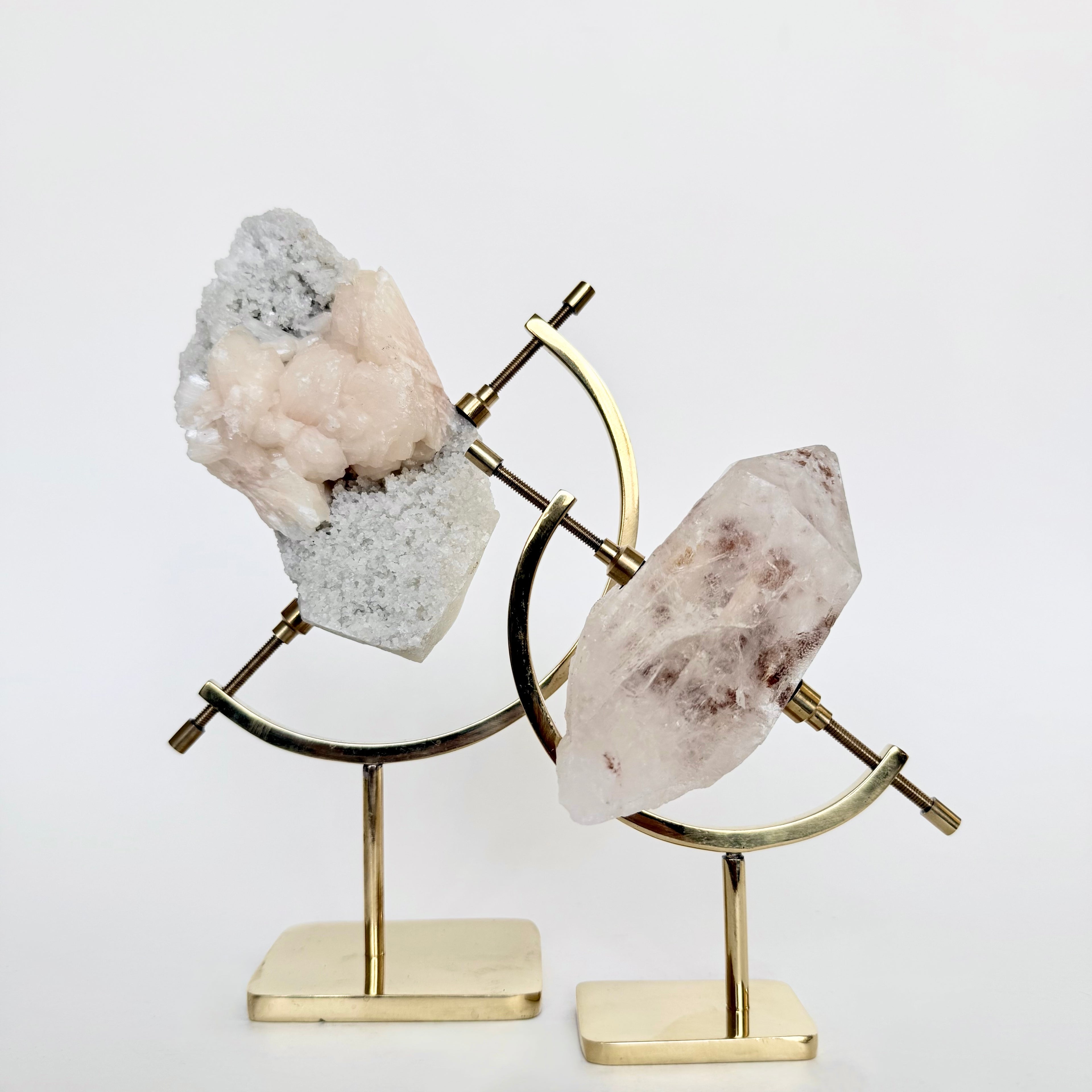 Stilbite + Brass Arc Stand
