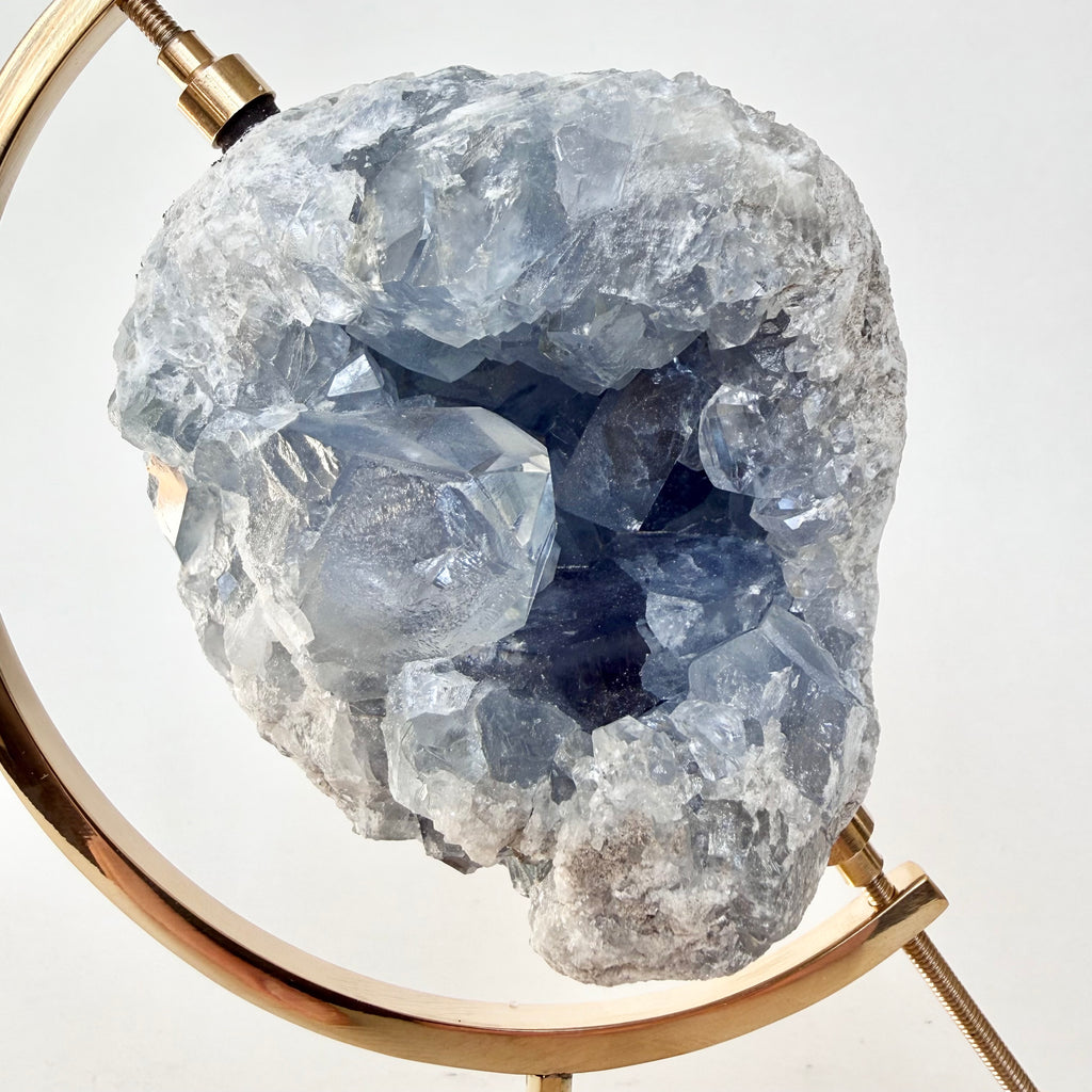 Celestite + Brass Arc Stand