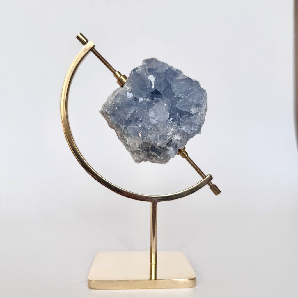 Celestite + Brass Arc Stand