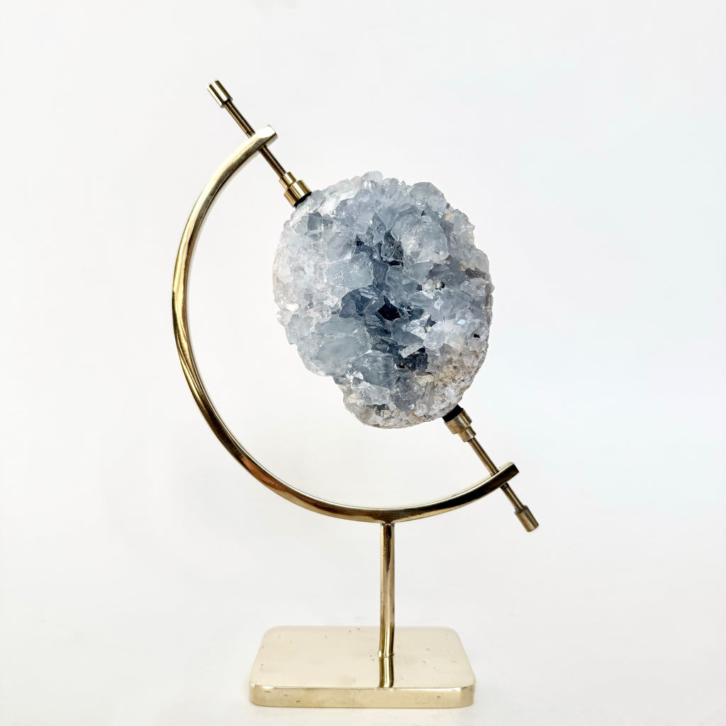Celestite + Brass Arc Stand