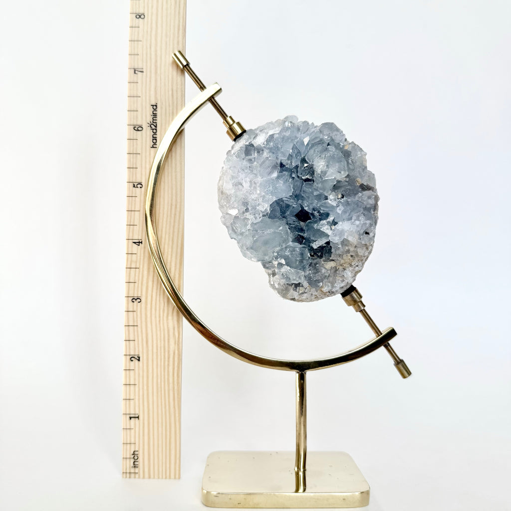 Celestite + Brass Arc Stand