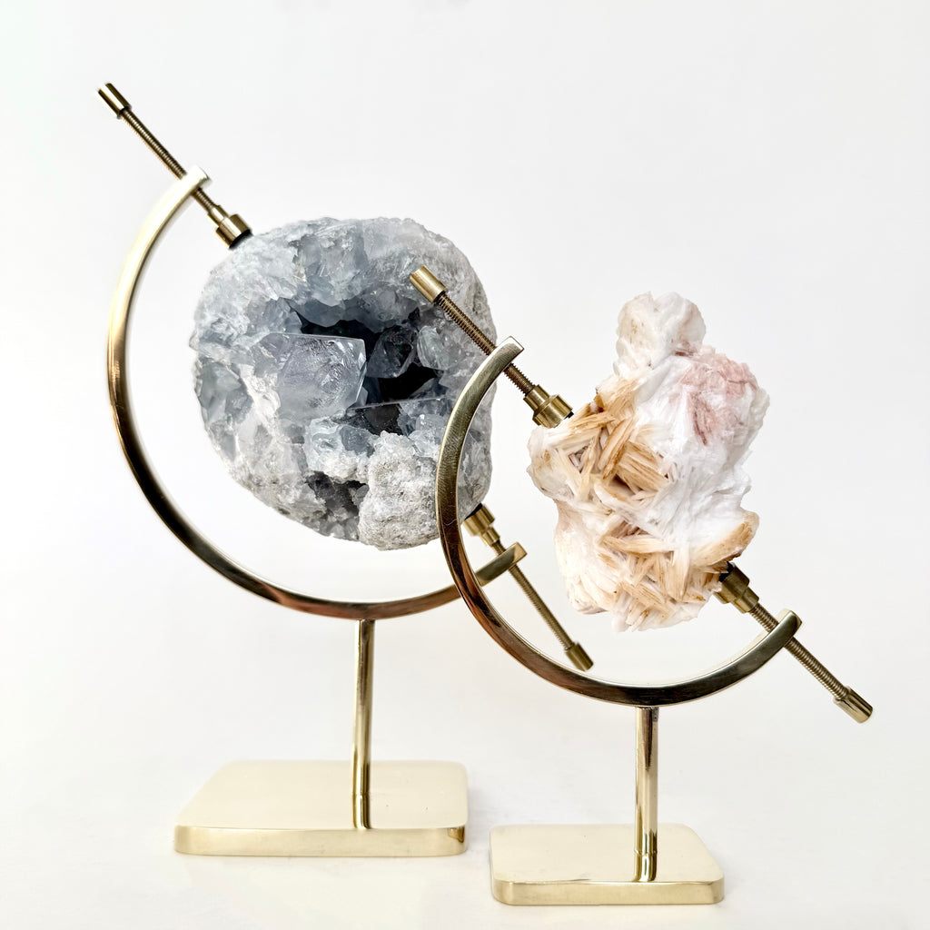 Celestite + Brass Arc Stand