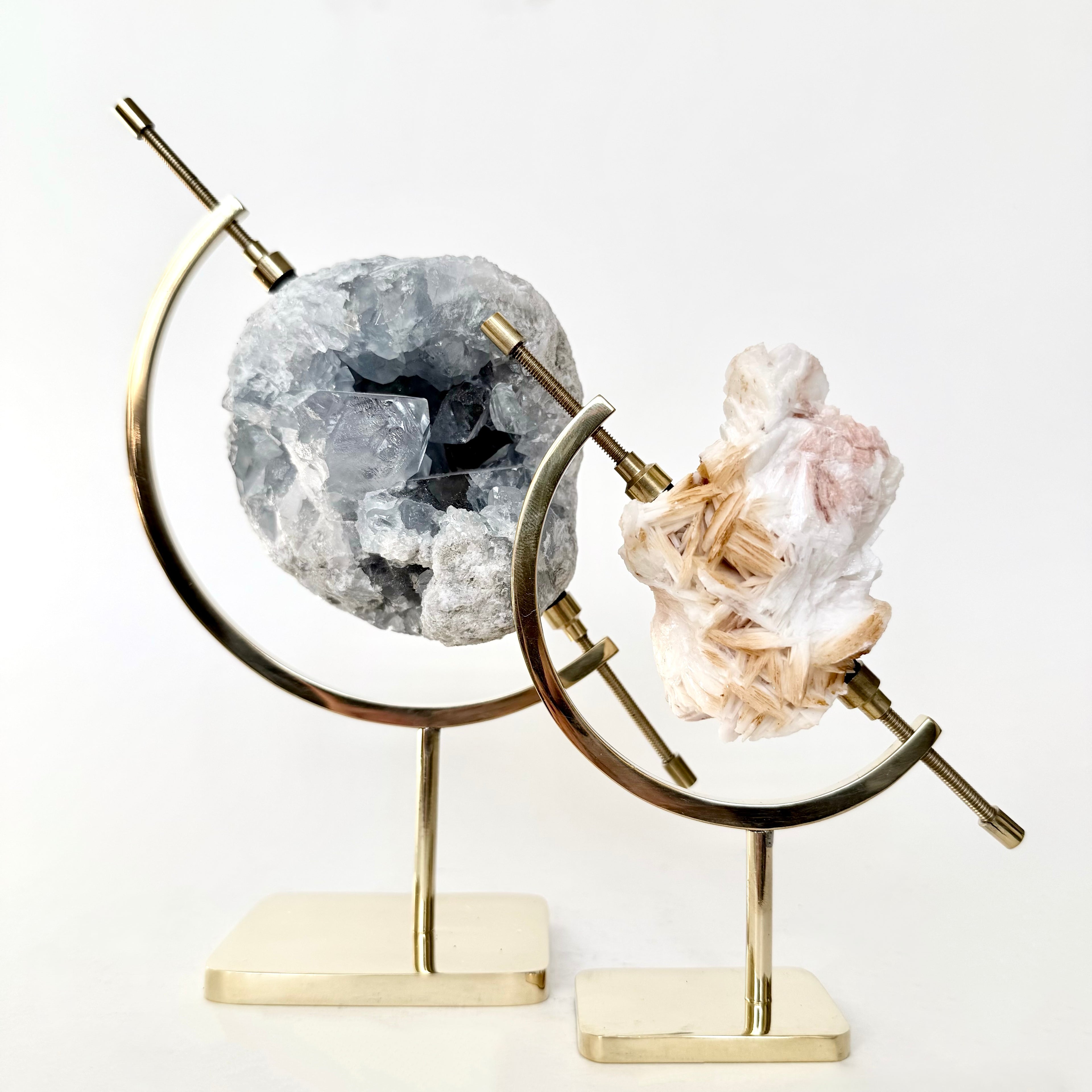 Celestite + Brass Arc Stand