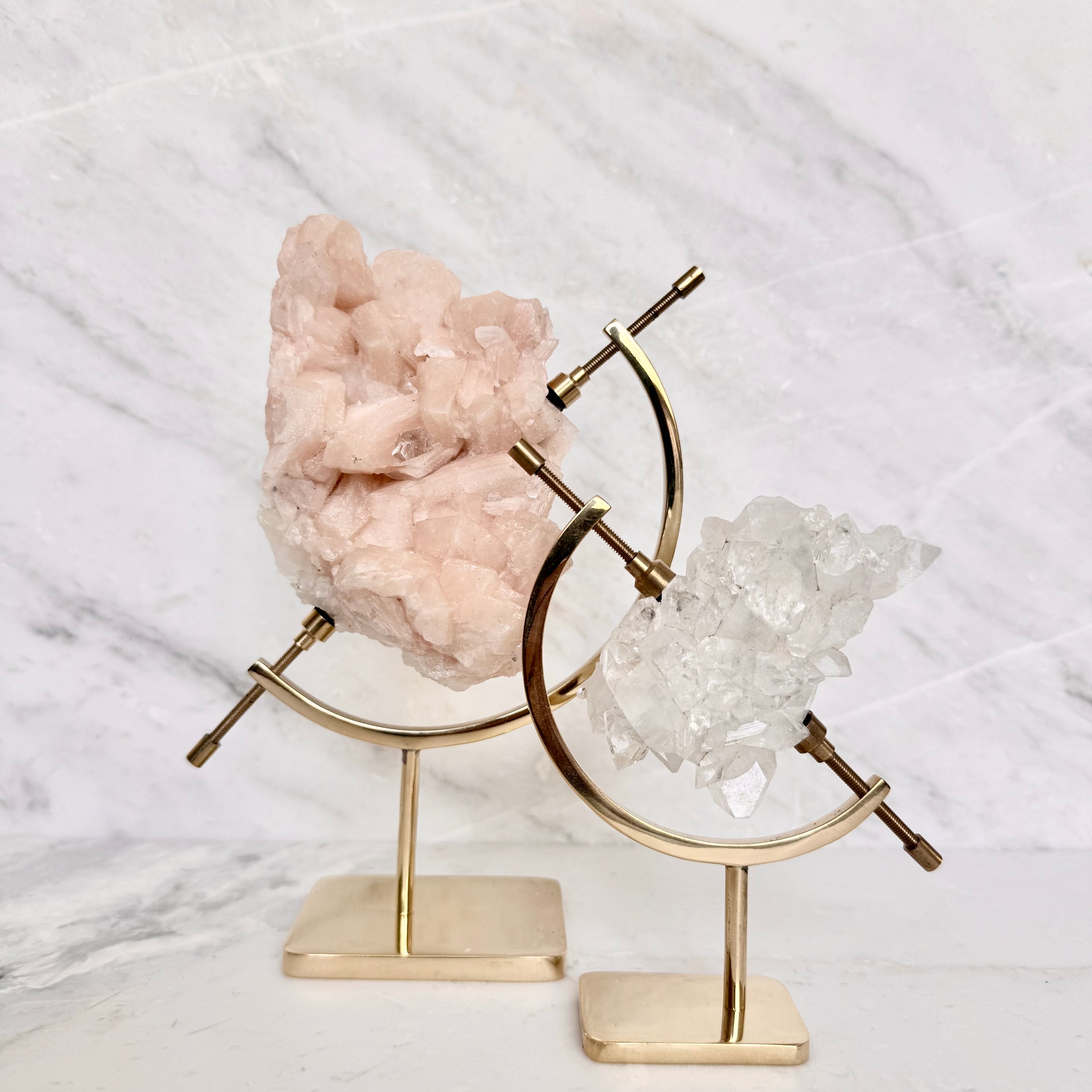 Stilbite + Brass Arc Stand