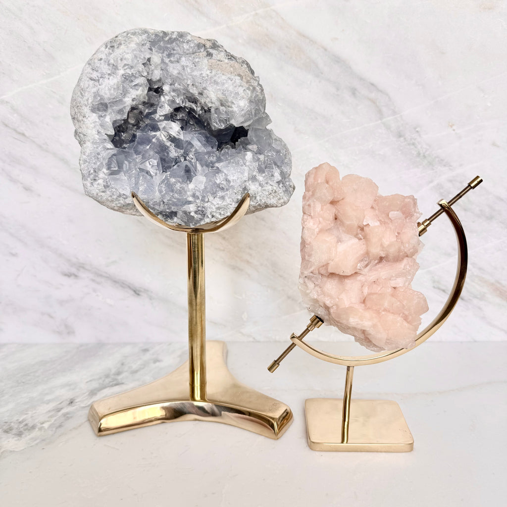 Celestite + Brass Claw Stand