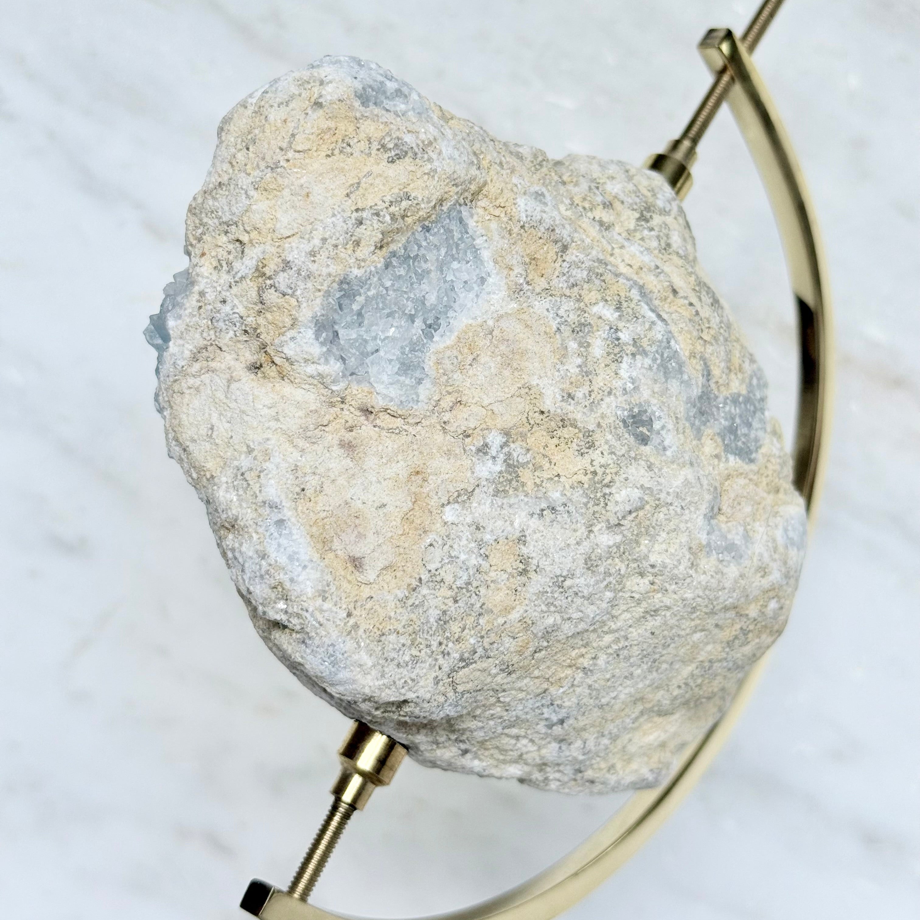 Celestite + Brass Arc Stand
