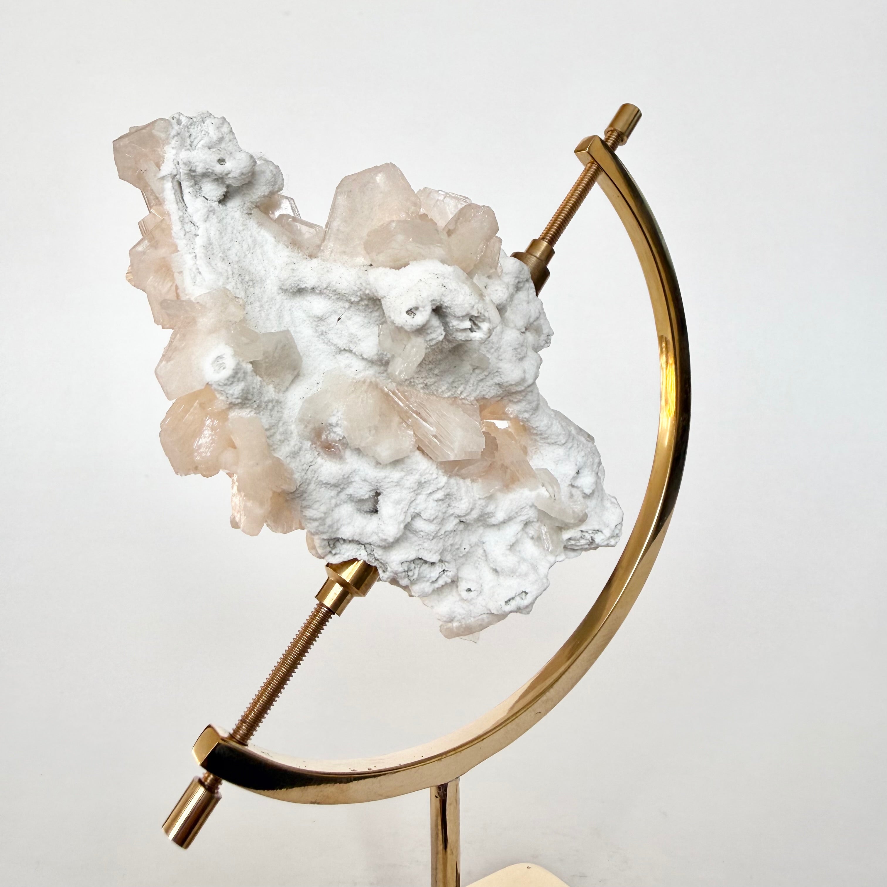 Stilbite + Brass Arc Stand