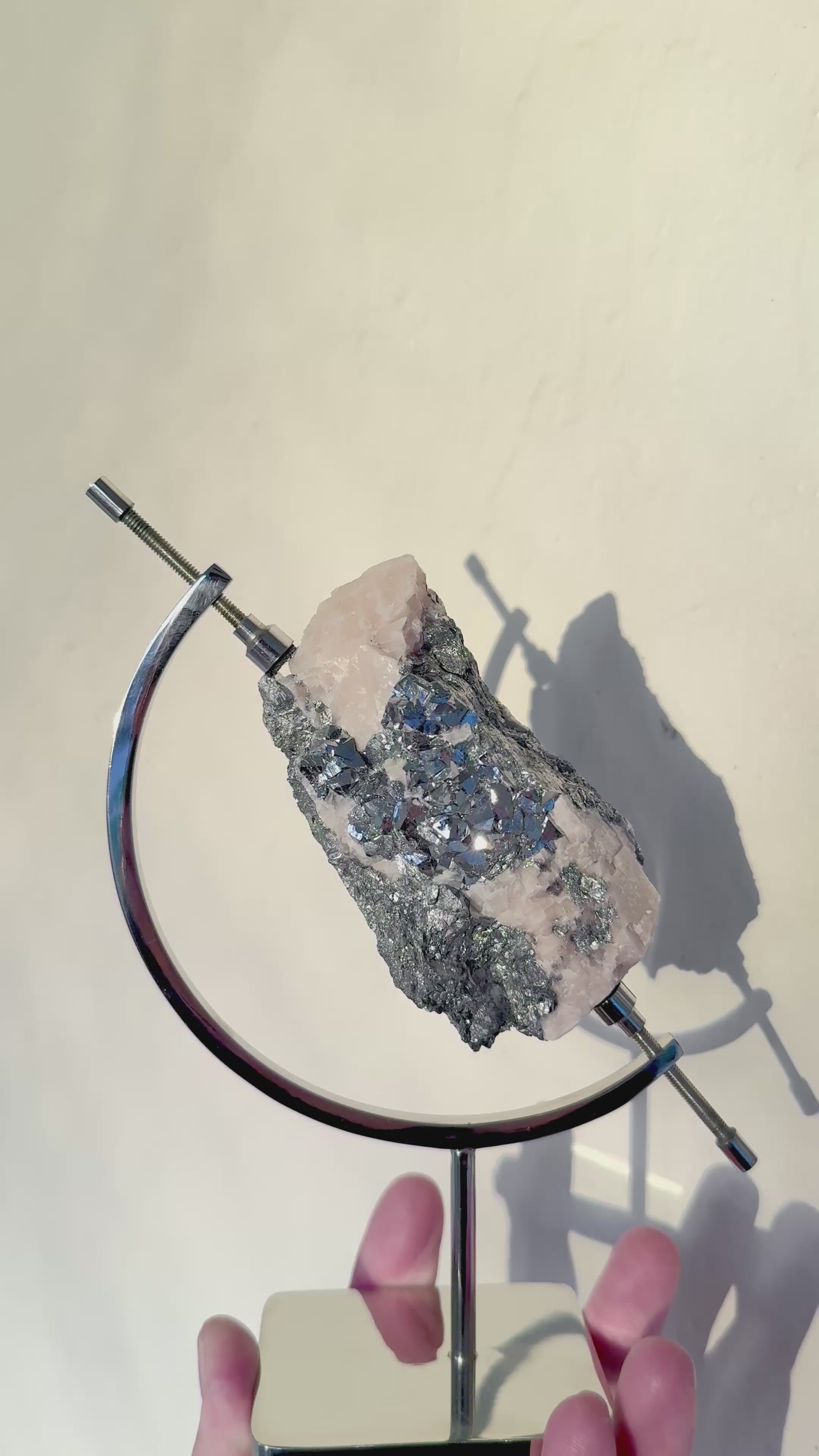 Skutterudite | Blush Calcite + Chrome Arc Stand